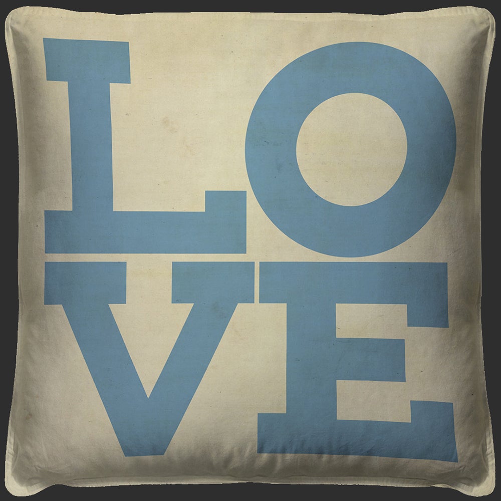 Spicher & Company LOVE Blue on White Pillow 10119