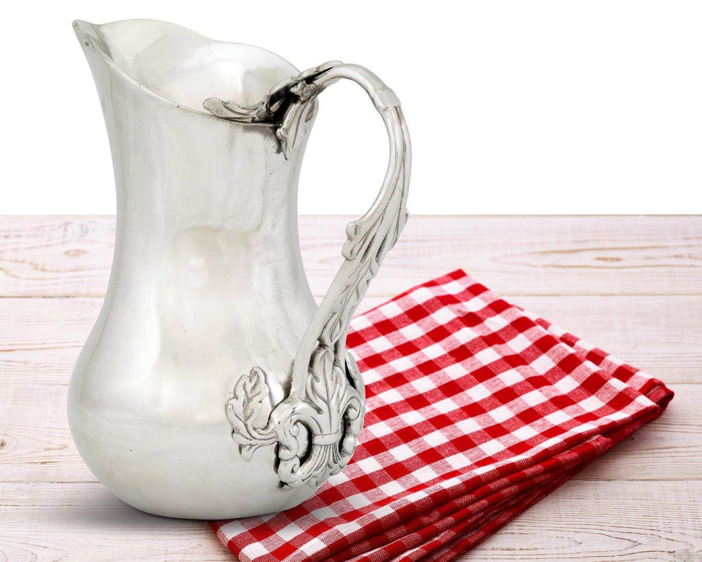Arthur Court Designs Aluminum Metal Acanthus Pitcher Water Jug for Hot/Cold Water, Ice Tea and Juice Beverage 10" Tall