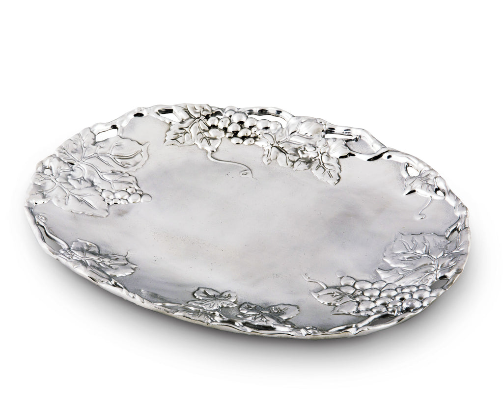 Arthur Court Designs Aluminum Grape Oval Platter Grape Pattern Sand Casted in Aluminum with Artisan Quality Hand Polished Designer Tanish-Free 18.5 inch x 14.5 inch