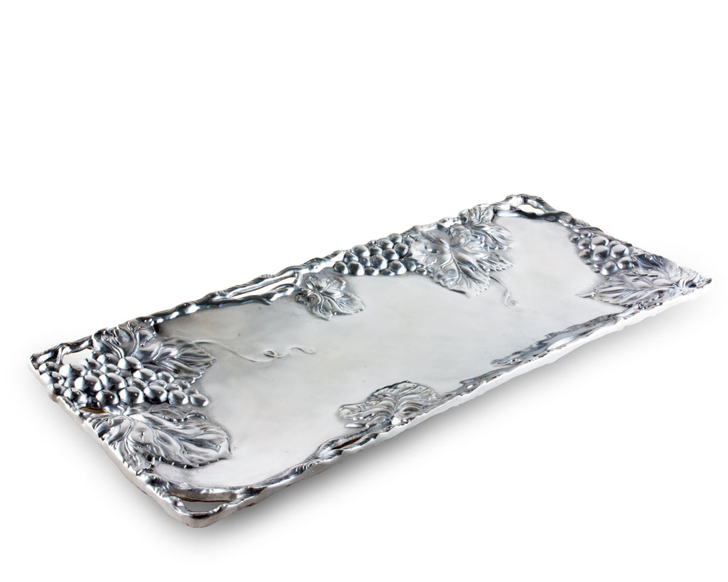 Arthur Court Metal Grapevine Oblong Serving Tray Grape Pattern Sand Casted in Aluminum with Artisan Quality Hand Polished Design Tanish-Free 19 inch x 8 inch