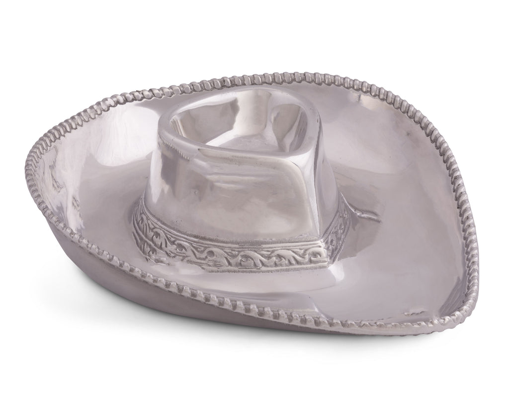 Arthur Court Metal Western Cowboy Hat Tray Platter Sand Casted in Aluminum with Artisan Quality Hand Polished Designer Tanish-Free Southwesten Décor 15.5 Inch Length
