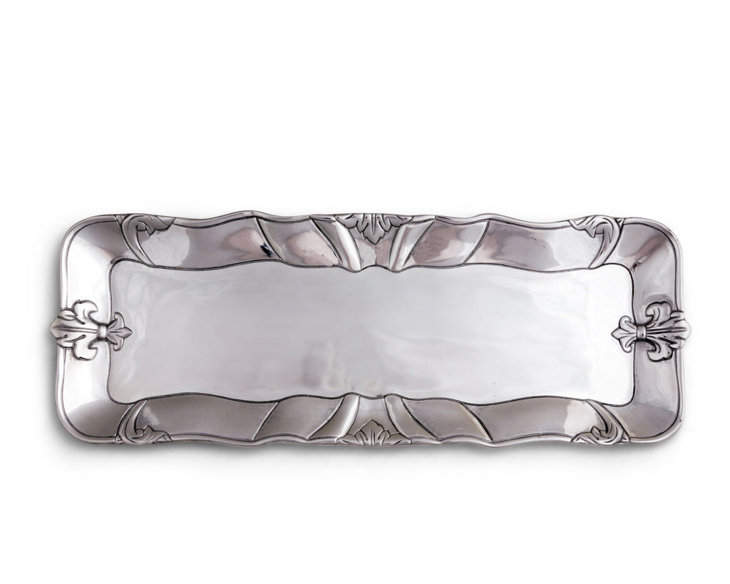 Arthur Court Designs Aluminum Metal Fleur-De-Lis Oblong Food Serving Tray Centerpiece 18" x 7"