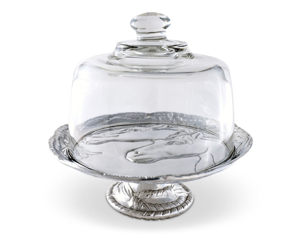 Arthur Court Designs Aluminum 8" Horse Footed Plate with Glass Dome