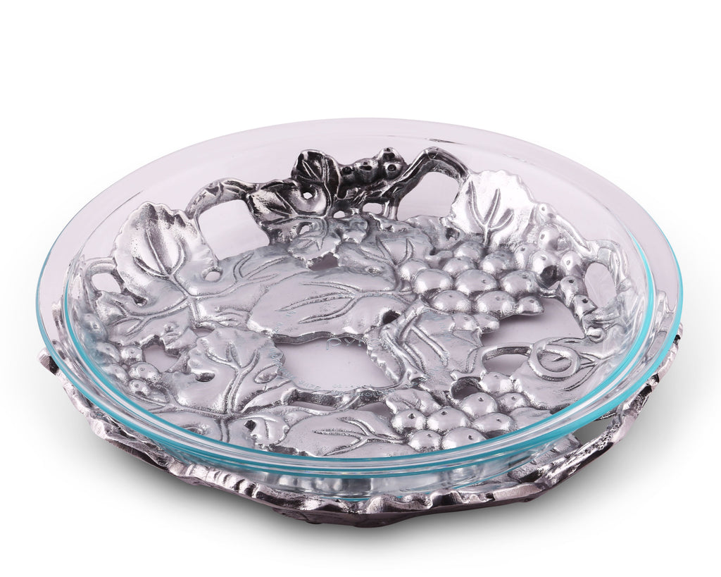Arthur Court Aluminum Metal Grape Pattern Trivet / Glass Pie Dish Protect your Kitchen and Dining table 9 inch