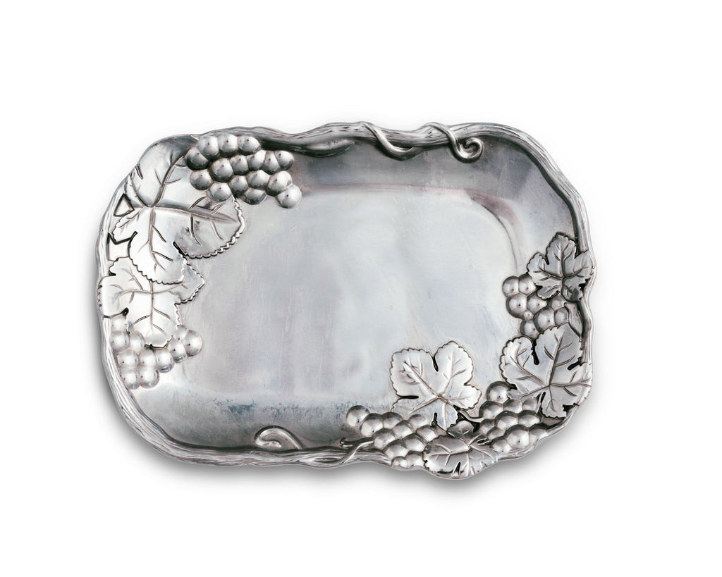 Arthur Court Designs Aluminum Grape Food Service Tray, Desktop Storage Organizer, Catchall, Valet, Nightstand or Dresser 9.5" Long