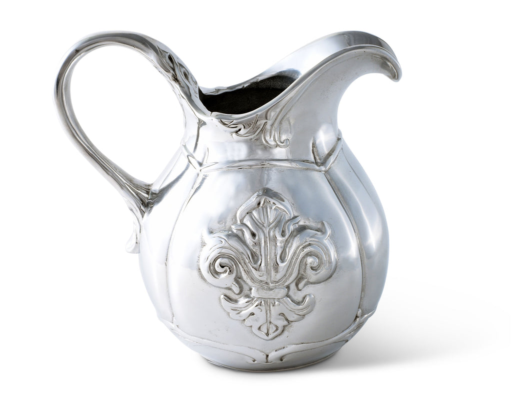 Arthur Court Designs Aluminum Metallic Fleur-De-Lis Pitcher Water Jug for Hot/Cold Water, Ice Tea and Juice Beverage Small 6.25 Inch Tall