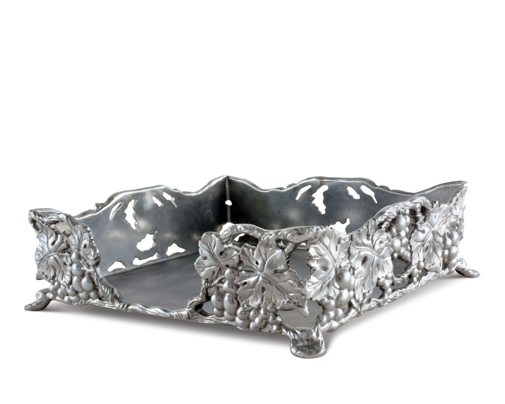 Arthur Court Napkin Holder Box Grape Pattern Cast Aluminum Luncheon Size | Perfect for Large Paper Lunch Square Napkins 7" x 7"