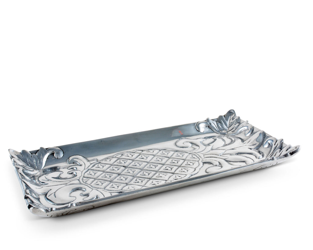 Arthur Court Designs Pineapple Pattern Aluminum Bread Tray 6"x12"