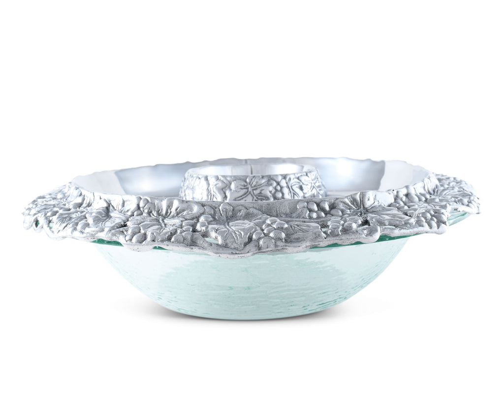 Arthur Court Designs Aluminum Grape 14"Tray with Glass Chilling Bowl 