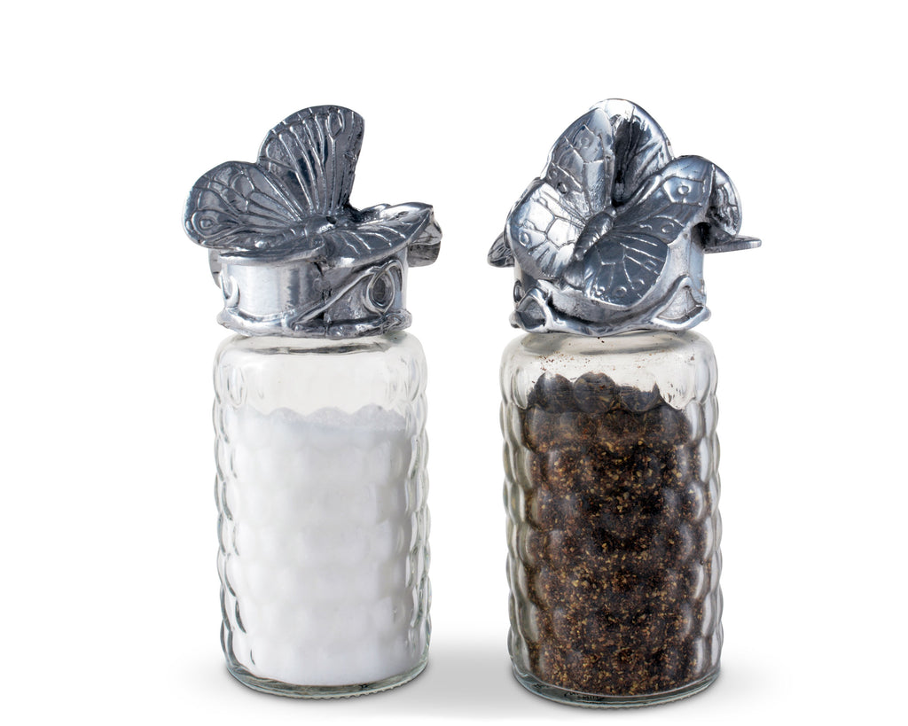 Arthur Court Designs Aluminum Butterfly Top with Glass Salt and Pepper Set