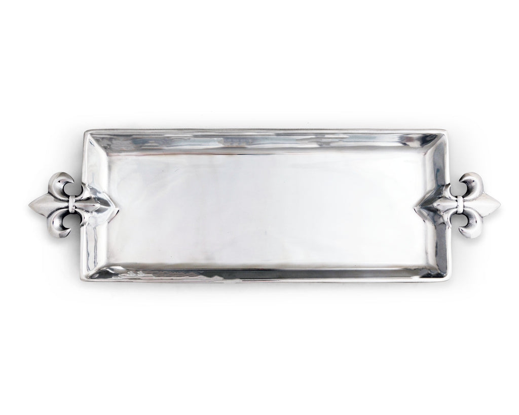 Arthur Court Aluminum / Metal French Lily Fleur-De-Lys Oblong Food Serving Tray 21 Inches x 7 Inches