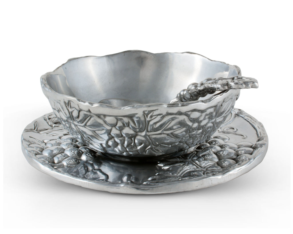 Arthur Court Designs Aluminum 3-pieces Antler Condiment Server Bowl 5.25 Diameter Plate 7" Diameter