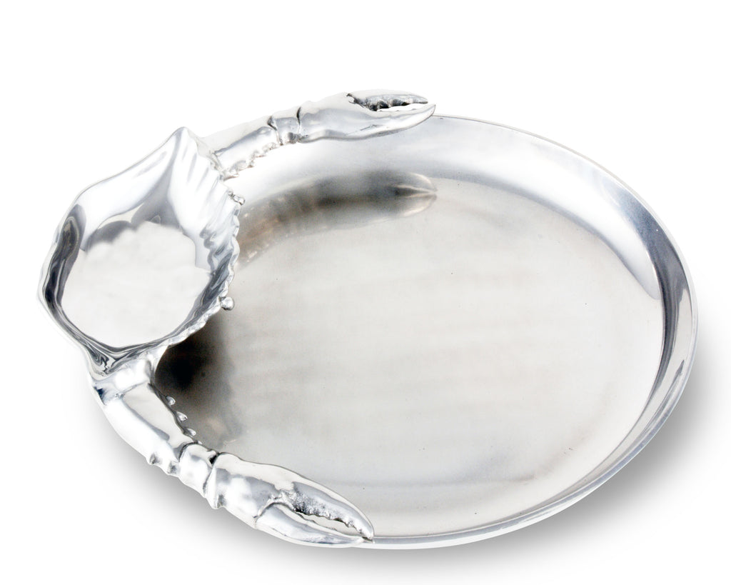 Arthur Court Designs Metal Crab Chip and Dip Platter in Ocean Pattern Sand Casted in Aluminum with Artisan Quality Hand Polished Designer Tanish-Free 16 inch diameter