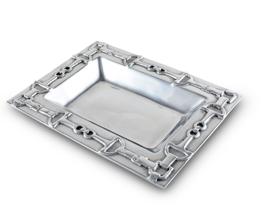 Arthur Court Designs Aluminum Equestrian  Food Service Tray, Desktop Storage Organizer, Catchall, Valet, Nightstand or Dresser 10 Inch