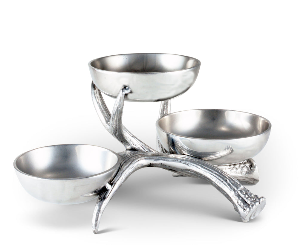 Arthur Court Designs Aluminum Antler Tiered 3-Bowls 14"across 7" high