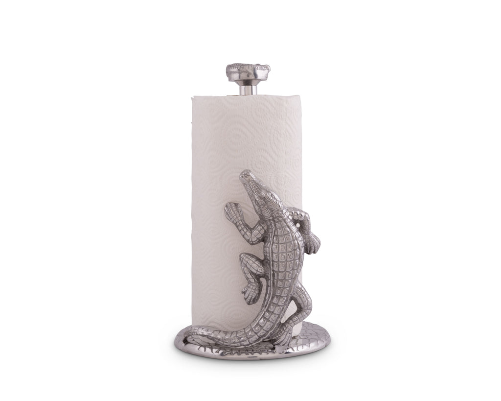 Arthur Court Designs Aluminum Alligator / Gator / Crocodile Paper Towel Holder Aluminum Metal 12.5" Standing Tall on Countertop