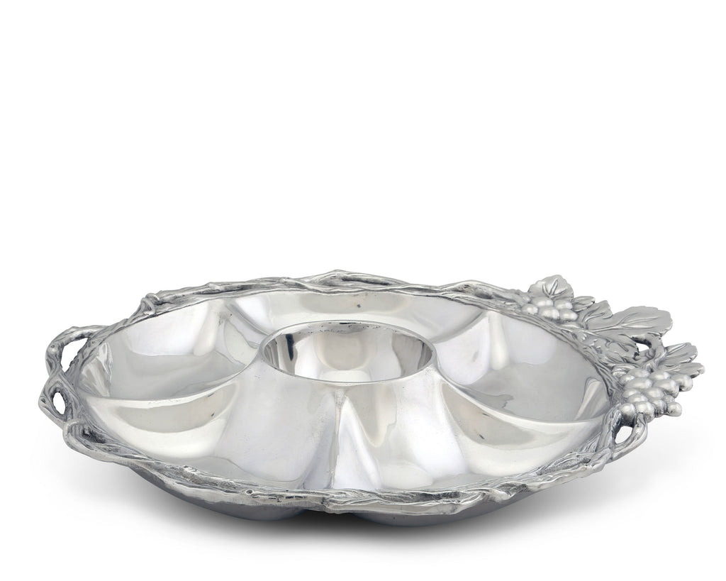 Arthur Court Designs Aluminum Grape Open Vine Round 18"x14" Tray 5-Sections