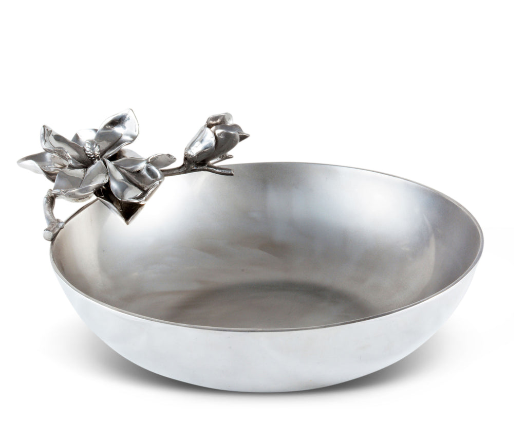Arthur Court Designs Aluminum Metal Magnolia Flower Food Serving Bowl 13" Long