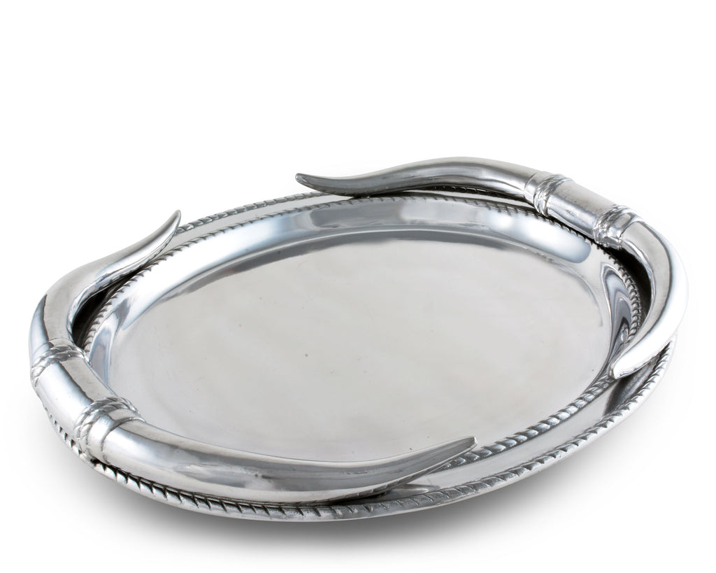 Arthur Court Designs Aluminum Longhorn Oval Platter 18.5" x 15.5"