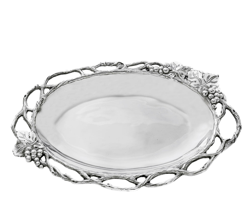 Arthur Court Aluminum Grape Décor Open Work Vine Metal Oval Serving Tray / Platter 13 Inches x 9 Inches