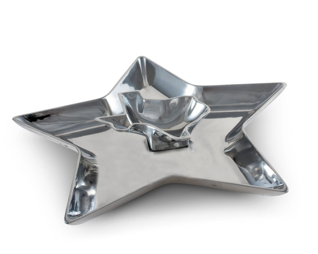 Arthur Court Metal Western Texas Star Chip and Dip Platter Sand Casted in Aluminum with Artisan Quality Hand Polished Designer Tanish-Free Ranch Decor 14 Inch Length