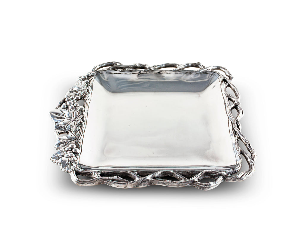 Arthur Court Designs Aluminum Grape Open Vine Square Tray 12"