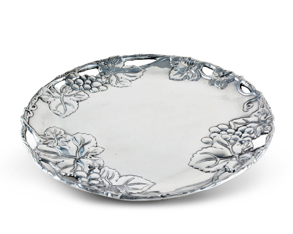 Arthur Court Designs 12" Aluminum Round Plate Grape Pattern