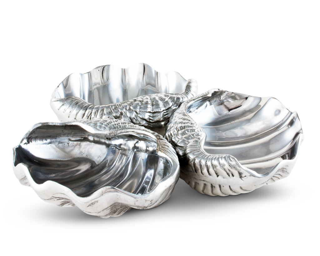 Arthur Court Designs Aluminum Clam Shell 3-Bowls Server