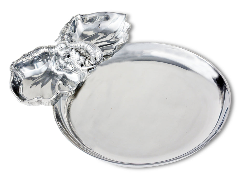 Arthur Court Metal Wine Elephant Chip and Dip Platter Sand Casted in Aluminum with Artisan Quality Hand Polished Designer Tanish-Free 18 Inch Length