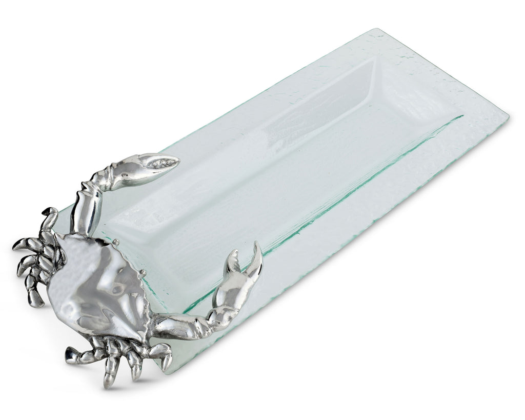 Arthur Court Designs Aluminum Crab Glass Oblong Tray 18" x 8"