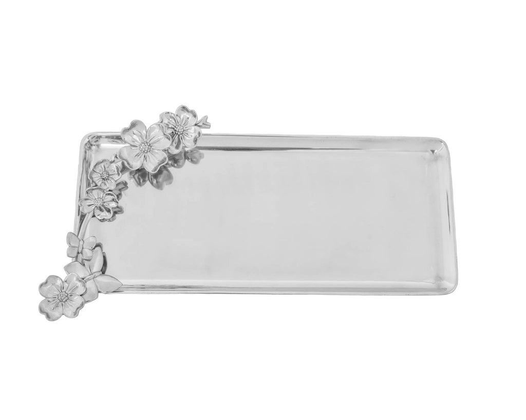 Arthur Court Metal Butterfly and Dogwood Flower Oblong Aluminum Tray for Everyday and Formal Dinner Events 19" x 8"