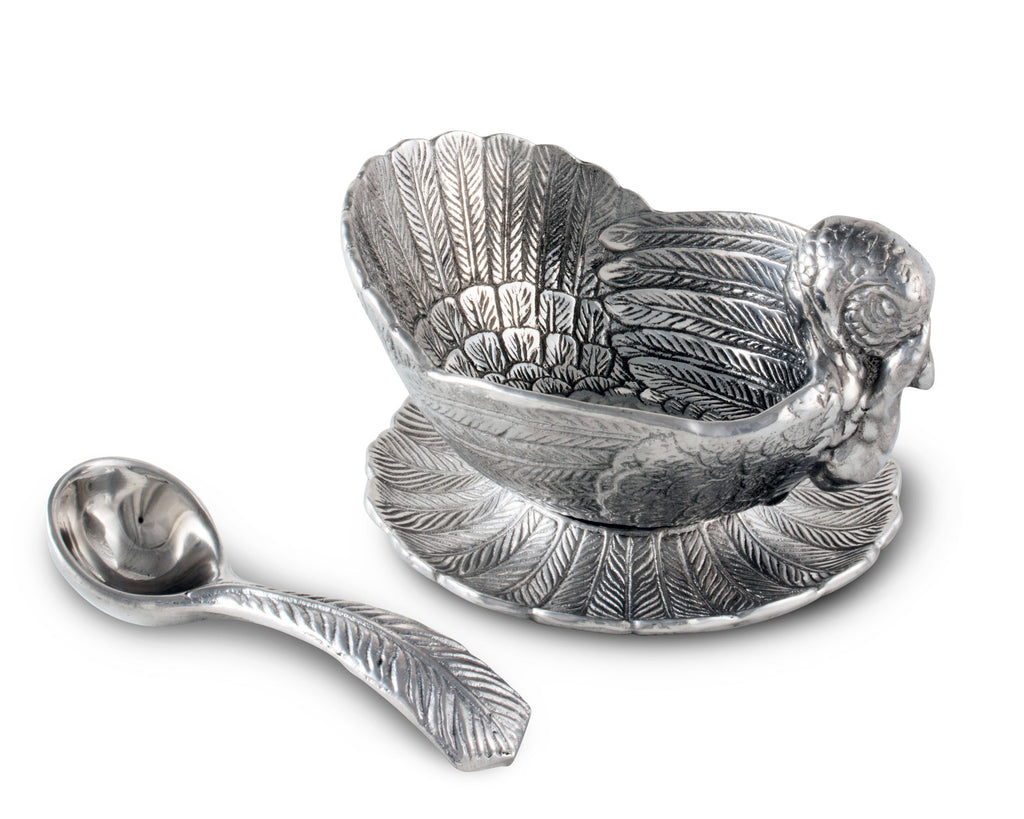 Arthur Court Designs Aluminum Turkey 3-Piece Condiment Set Tray / Bowl / Spoon