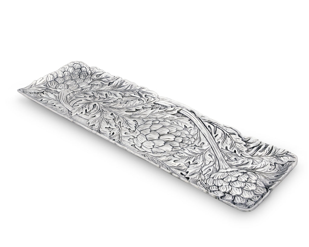 Arthur Court Horse Artichoke Metal Serving Tray for Serving Food, Snacks, Desserts Platter Cheese Platter - Silver Artichoke Style - 19.25 Inch Long x 6 Inch Wide