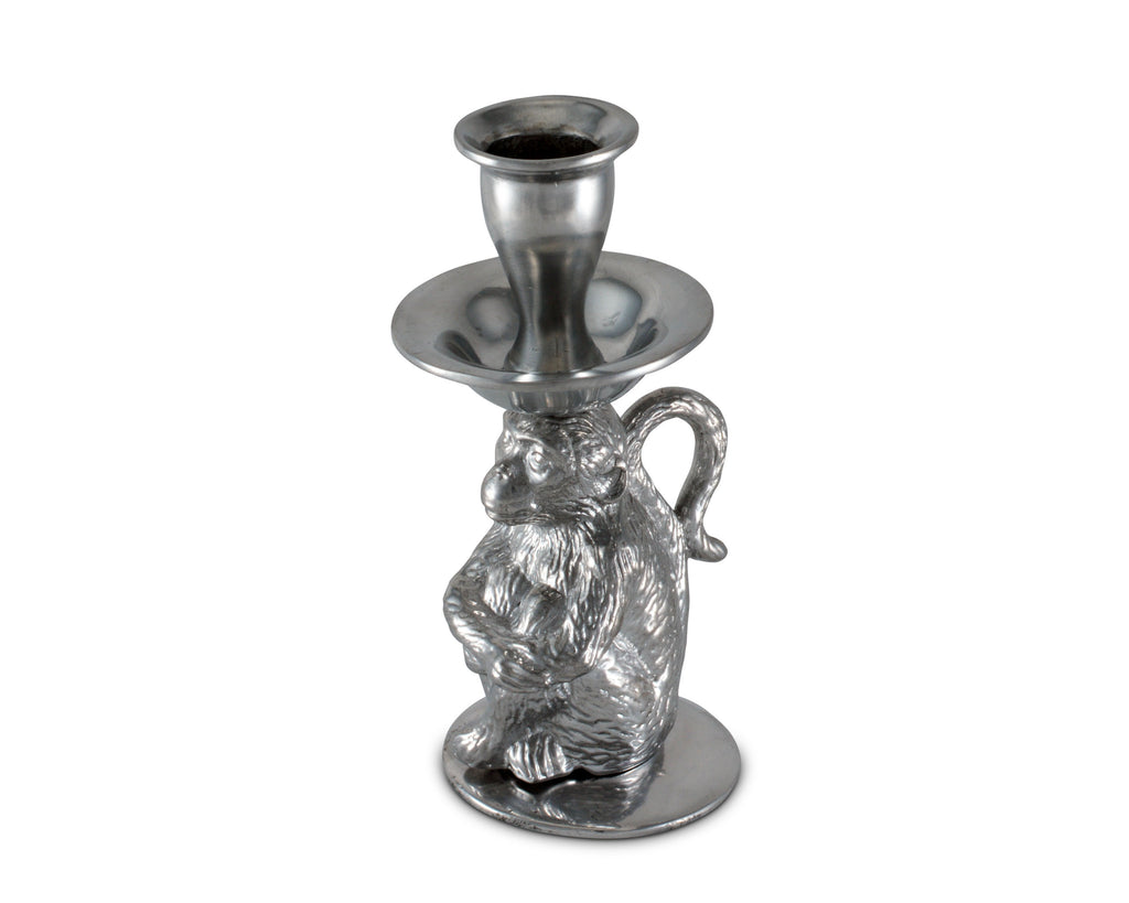 Arthur Court Aluminum Metal Monkey  Candle Holders / Candlestick  - Outdoor table or jungle décor Heirloom Quality Durable Silver Metal - 6" H x 2.75" W x 3" L
