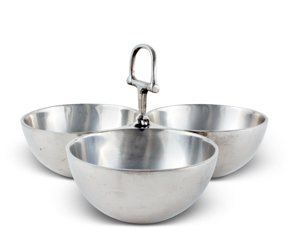 Arthur Court Equestrian Horse  3 Bowl Nut / Snacks / Candy Dish Bowl  Ensemble  - Cast Aluminum Hand Polished 5.5" x 9" x 9"
