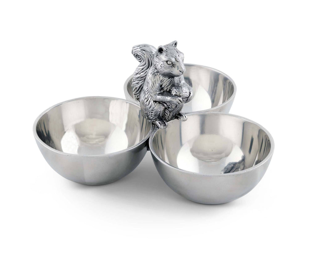 Arthur Court Squirrel 3 Bowl Nut / Snacks / Candy  Ensemble  - Cast Aluminum Hand Polished 6" x 9" x 9"