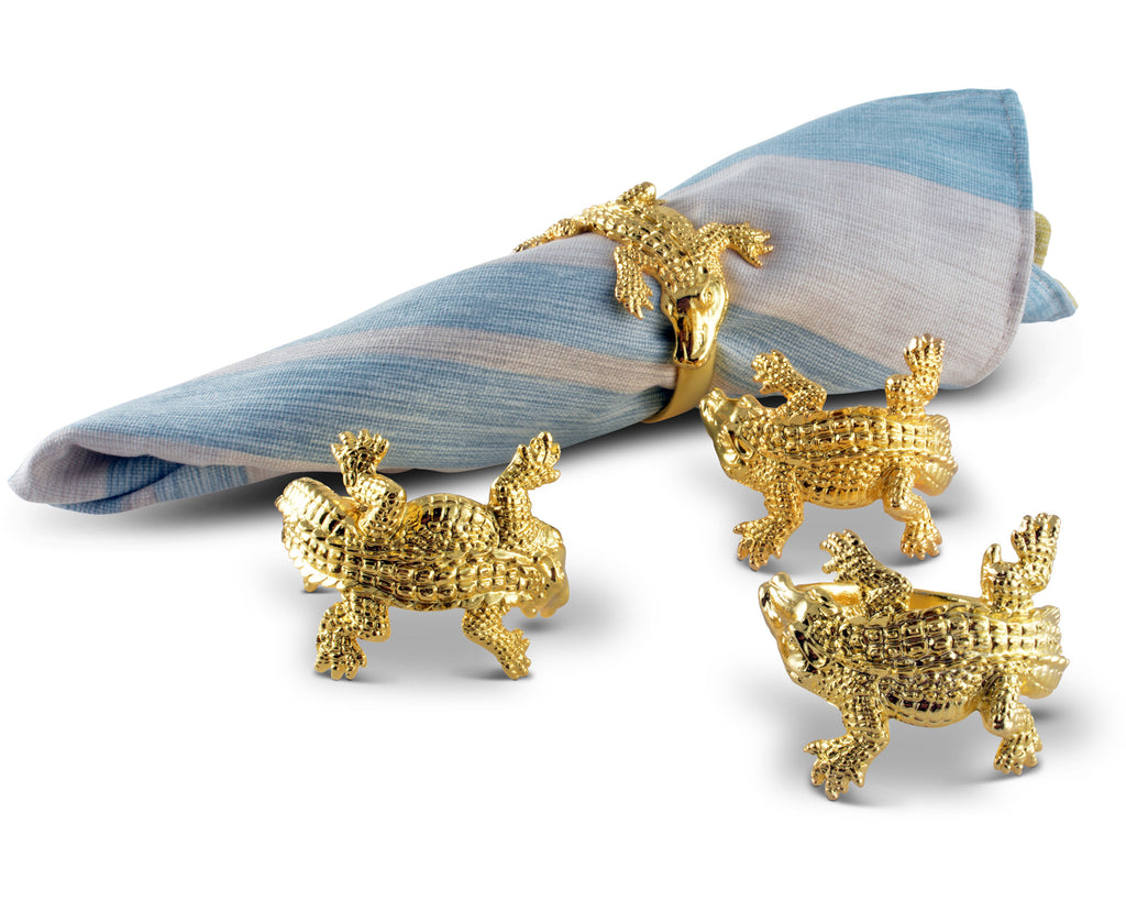 Arthur Court Gold Plated Alligator Napkin Rings Set of 4  Artisan Crafted Designer Rings