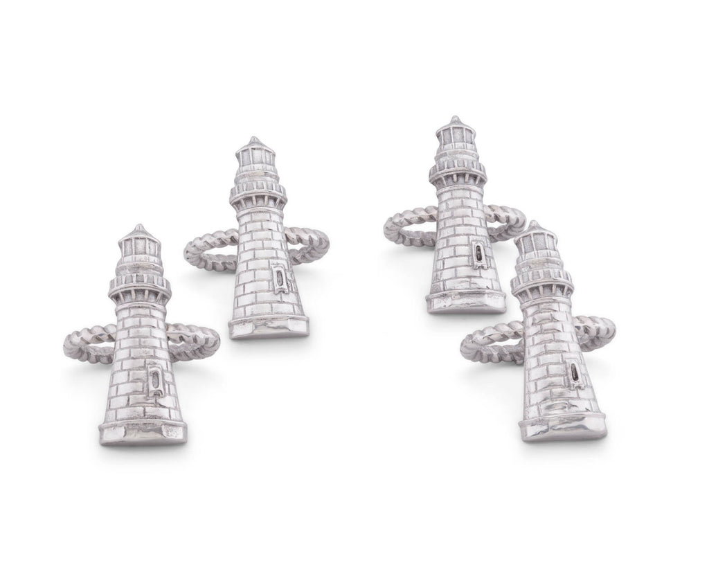 Arthur Court Aluminum Lighthouse Napkin Rings; Coastal Sea Ocean Collection Set of 4  Artisan Crafted Designer Rings