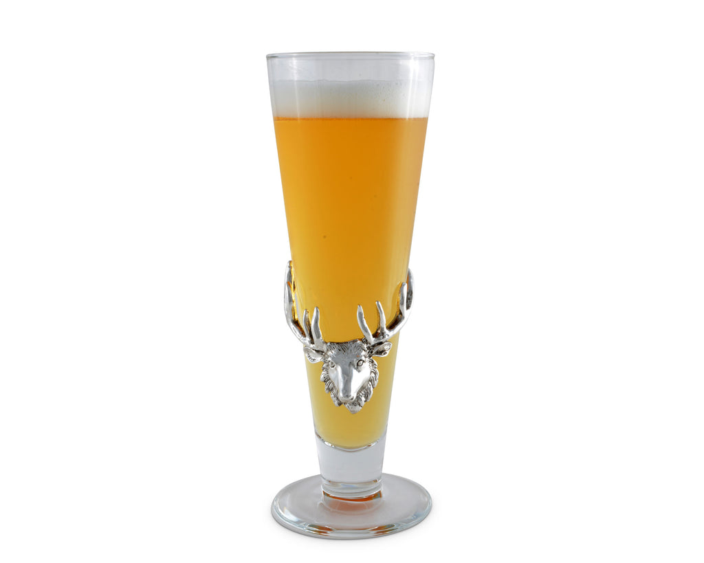 Arthur Court Designs Pilsner Beer Glass with Aluminum Elk Head Mount Plaque 14oz