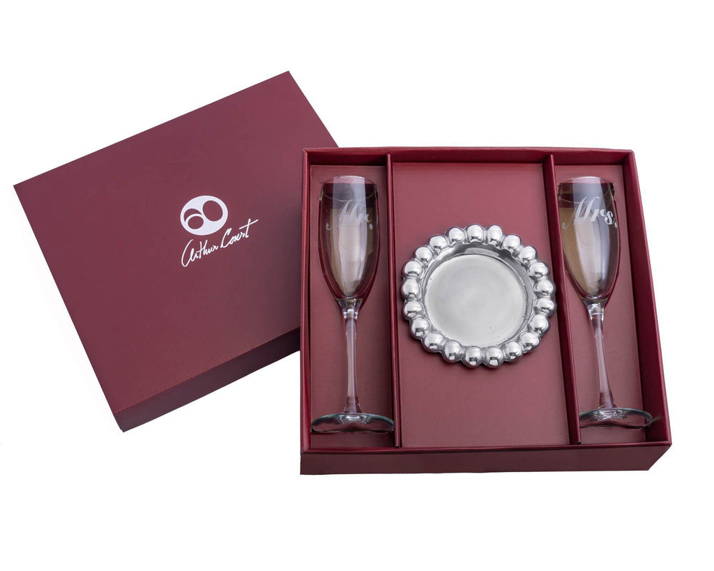 Arthur Court Designs Mr. & Mrs. Champagne Glass Set Wedding Crystal Toasting Set