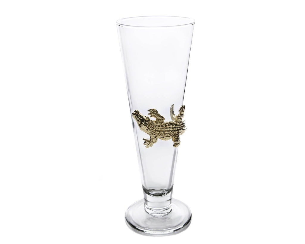 Arthur Court Designs 14oz Pilsner Glass with Gold Plated Alligator Plaque 