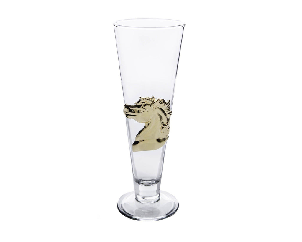 Arthur Court Designs 14oz Pilsner Glass with Gold Plated Horse Plaque 