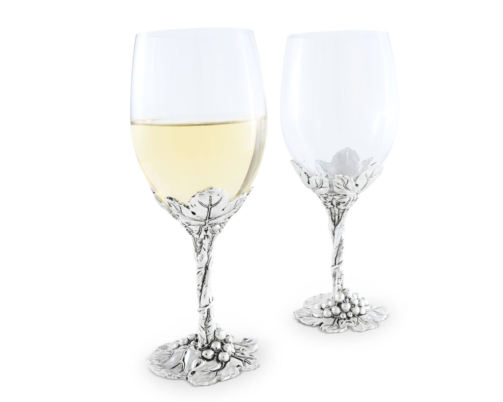 Arthur Court Designs Aluminum Grape Pattern Base Wine Glasses 8.5 Inches Tall
