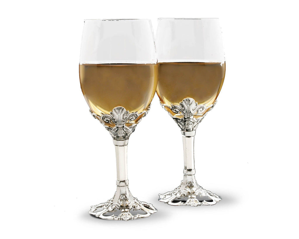 Arthur Court Designs Aluminum Fleur-De-Lis Base Wine Glasses 8.5" Tall