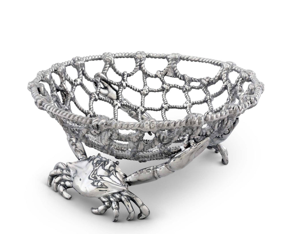 Arthur Court Fruit Centerpiece Basket "Crab and Net" Ocean / Seacoast Aluminum Hand Polished- 7" x 15" x 15"