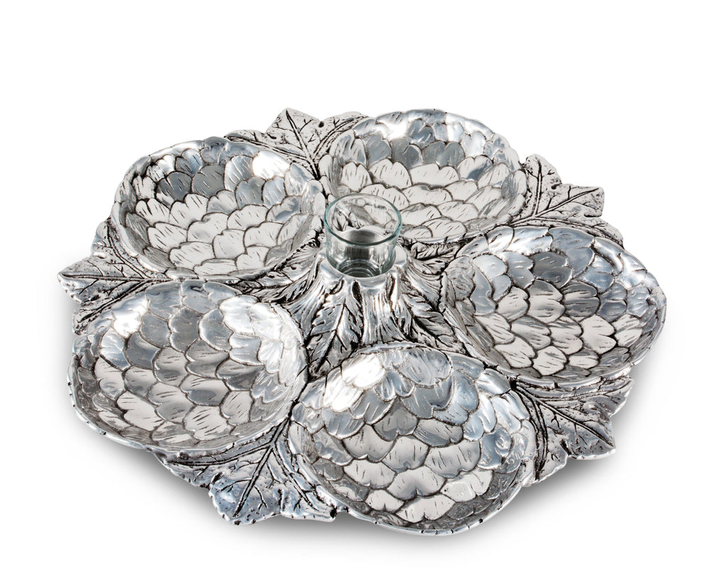 Arthur Court Artichoke Pattern Large 5 Section Snack Tray Large Durable Metal Silver - Heirloom Quality