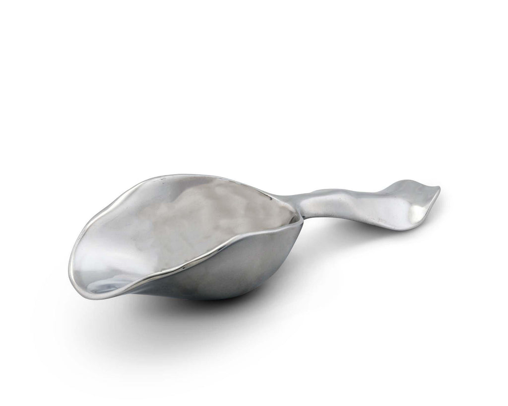 Arthur Court Modern Carmel Pattern Metal Handle Bar Ice Scoop, Dry Bin Scoop, Dry Goods Scoop, Candy Scoop, Spice Scoop Sand Casted and Hand Polished Aluminum 8" Long