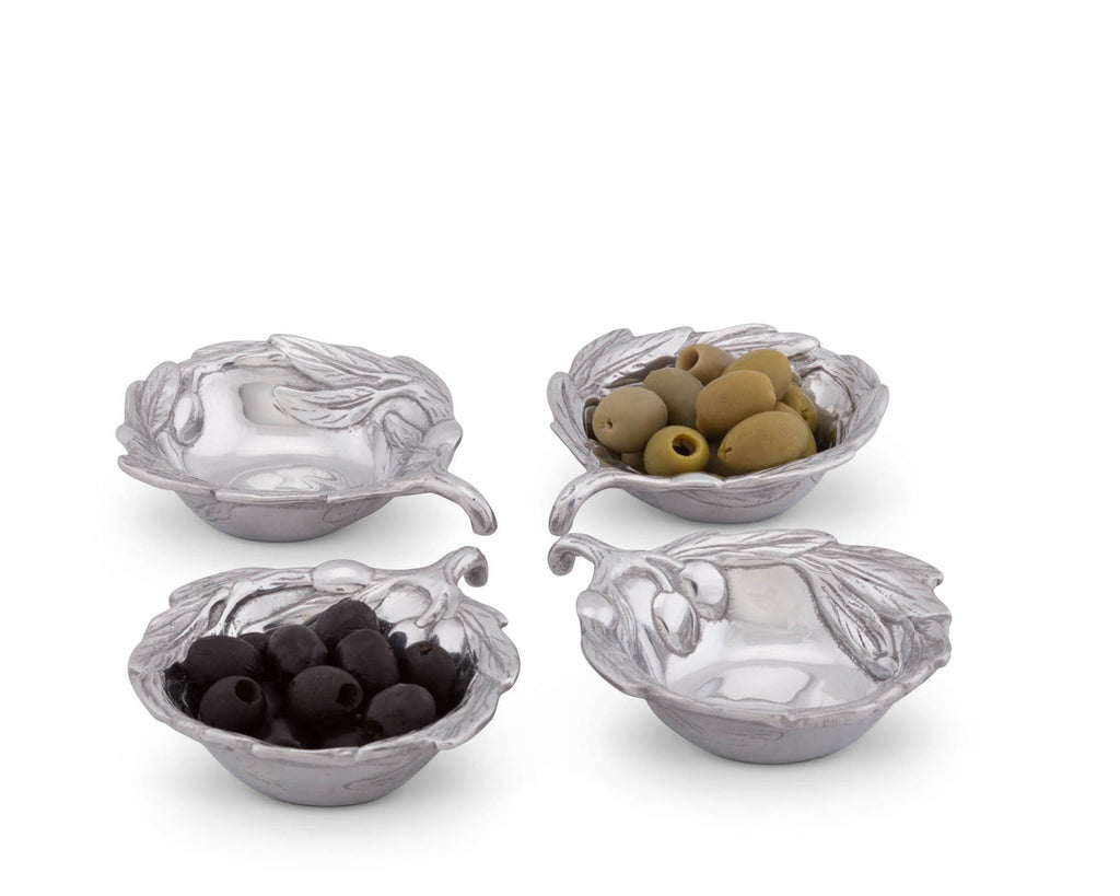 Arthur Court Sand-Cast Aluminum, Set of 4 Olive Pattern Sauce  Bowls