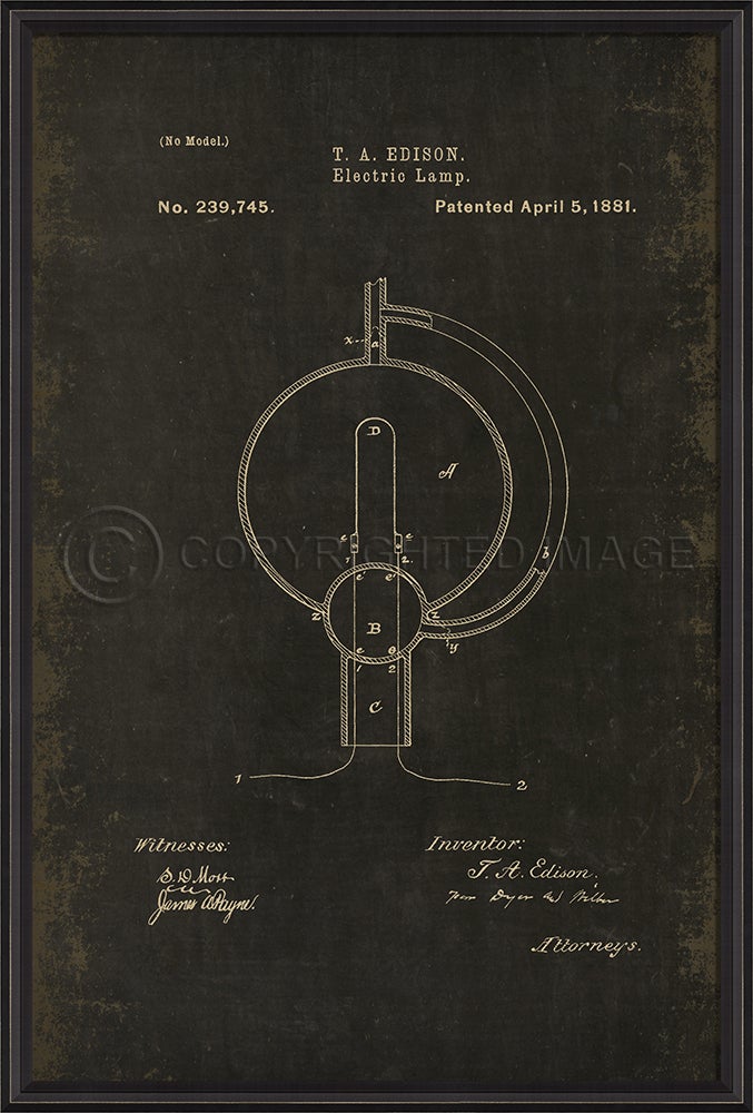 Spicher & Company BCBL Edison Patent US 239745 on Black xl 18262