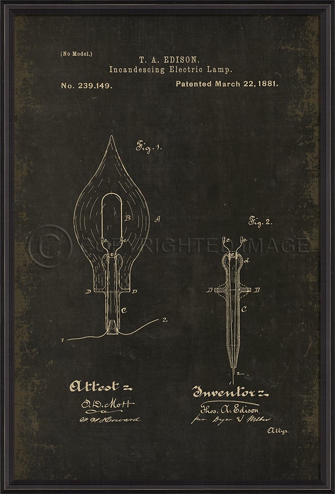 Spicher & Company BCBL Edison Patent US 239149 on Black xl 18265